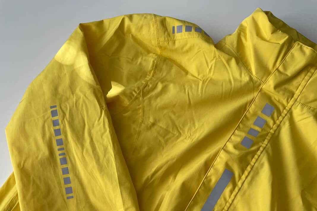 The Crane cycling rain jacket is definitely highly visible in yellow with lots of reflective stripes.