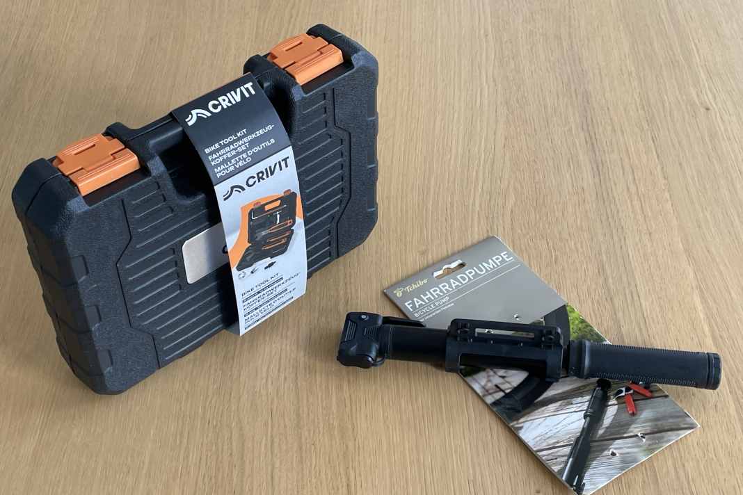 Crivit bicycle tool kit and Ride+Go mini air pump