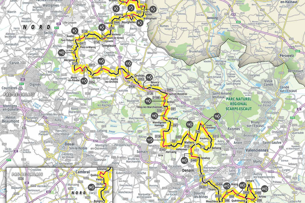 Paris-Roubaix 2025 des hommes sur la carte
