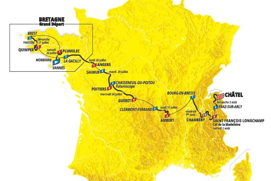 The route of the Tour de France Femmes 2025 on the map
