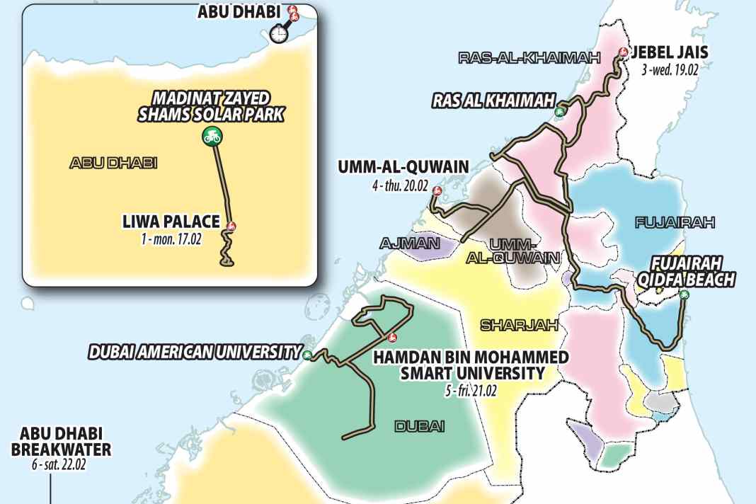 Die Strecke der UAE Tour 2025 in der Übersicht