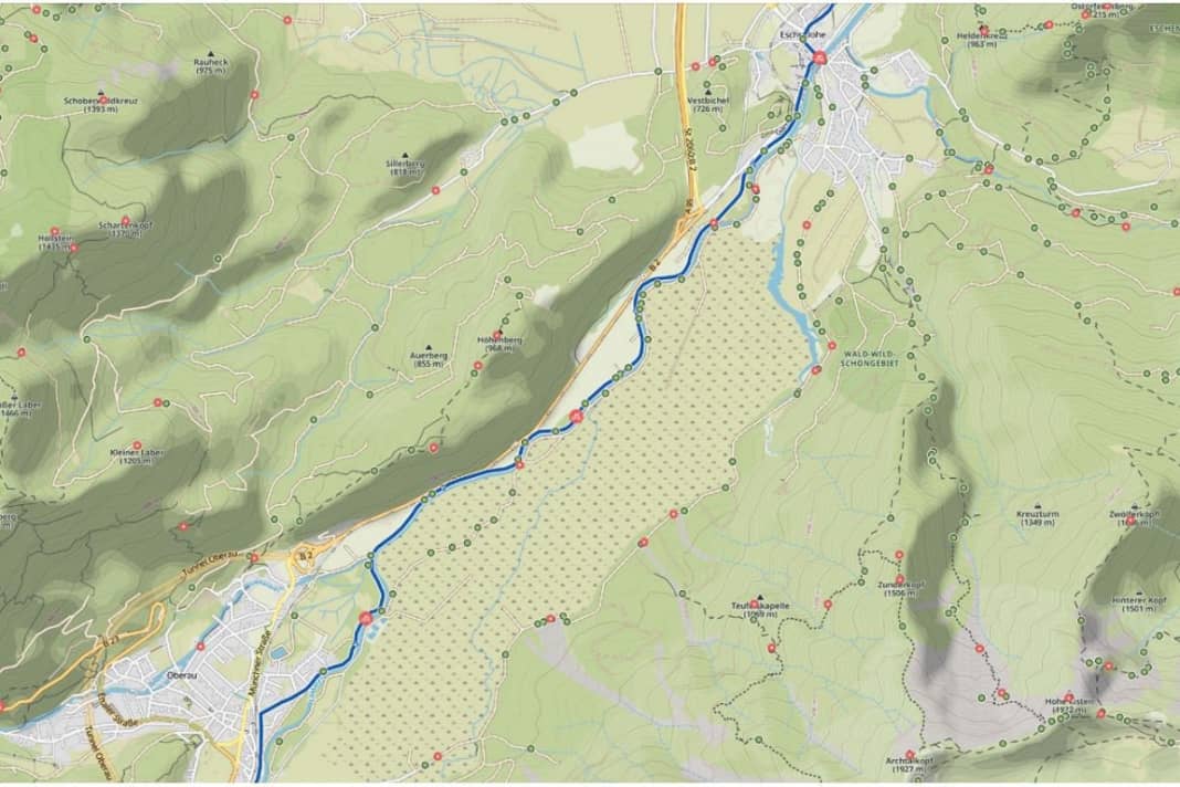 Bildausschnitt einer Komoot-Karte