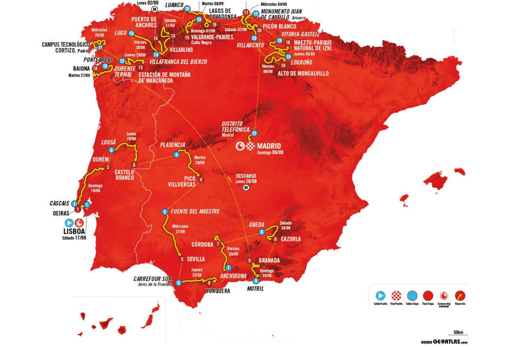 Die Vuelta a Espana 2024 auf der Karte