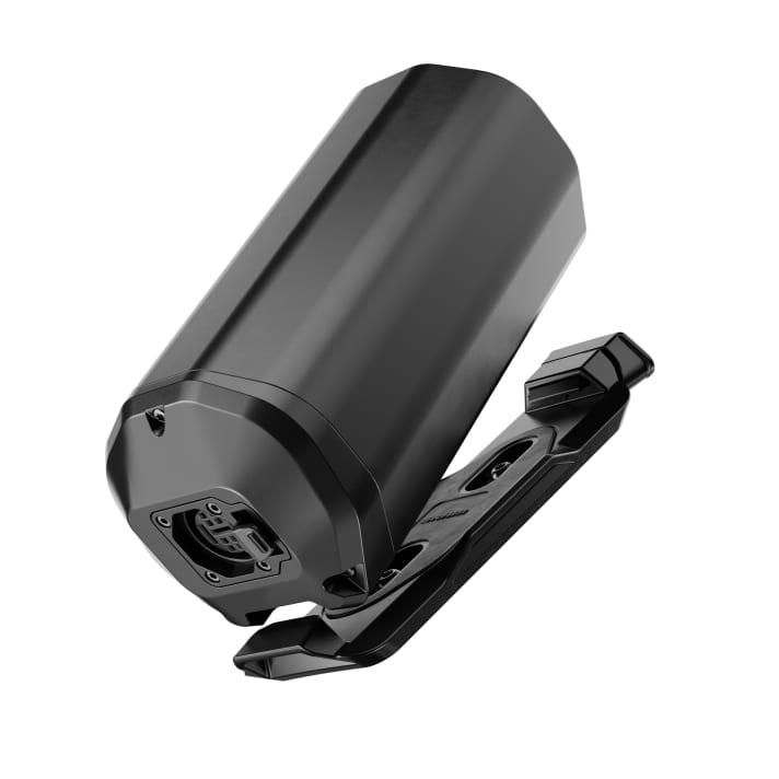 This additional battery packs 250 watt hours. It can be clicked into the special holder on the down tube.