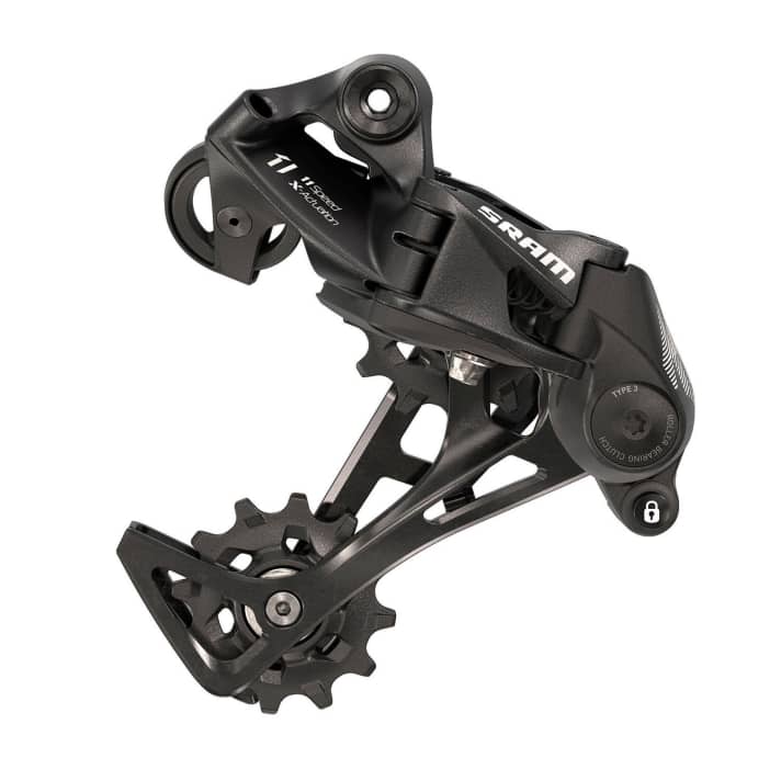  Heavier with a steel cage, but cheaper: SRAM NX rear derailleur.