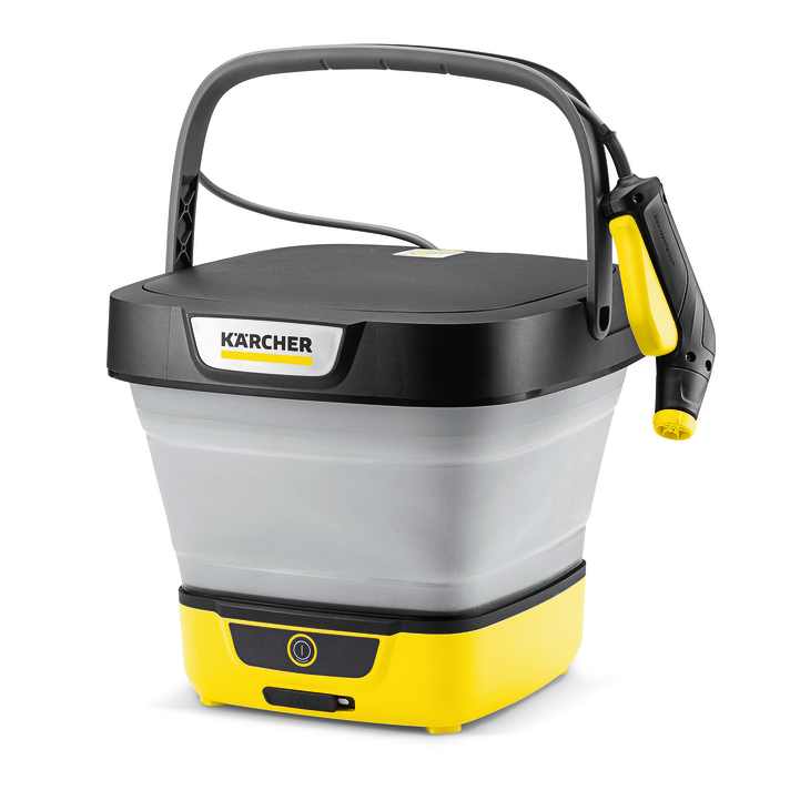 Battery-operated with a tank capacity of 8 litres. This allows you to gently spray your bike clean (low pressure) before you put it in the boot.