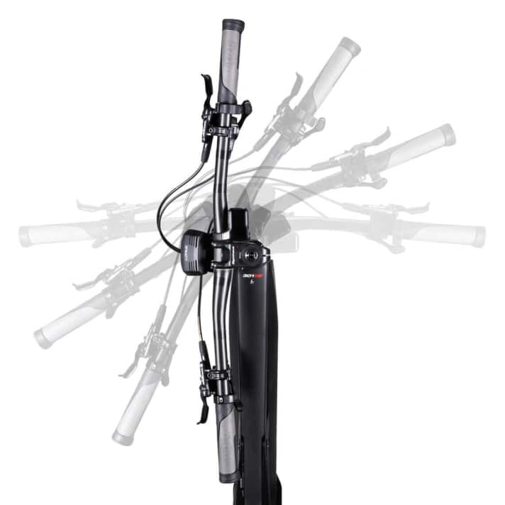 Clou des Syntace Spaceforce: Der Vorbau lässt sich über einen Klappmechanismus schnell um 90 Grad rotieren, ohne die Klemmung am Gabelschaft zu öffnen.