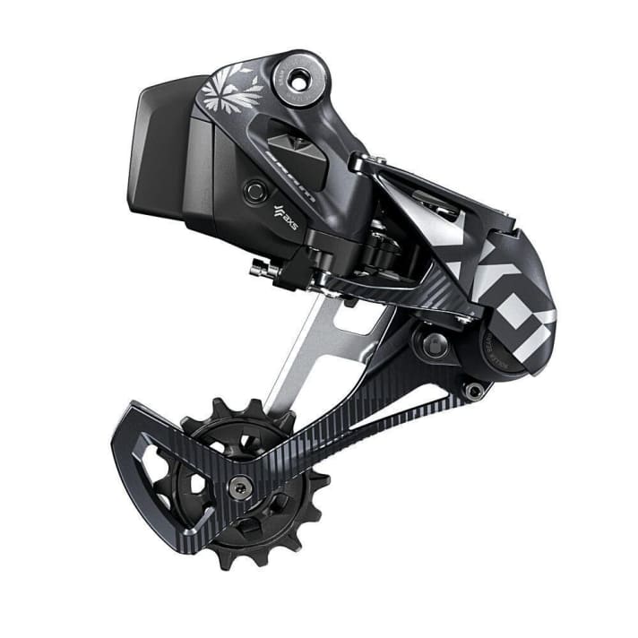   Only the rear derailleur and controller/shift lever differ from the mechanical 1x12 Eagle groupsets. The 25 gram lightweight battery on the rear derailleur (identical to the eTap road bike groupset) can be changed quickly.