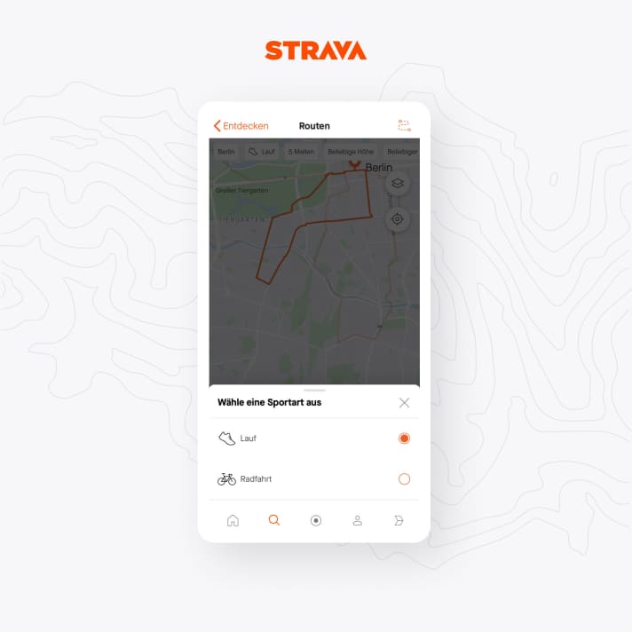   Das Routen-Tool von Strava ist für Radfahrer und Läufer entworfen. Eine Unterscheidung zwischen Mountainbike und Rennrad gibt es bei der Auswahl der Aktivität allerdings nicht.