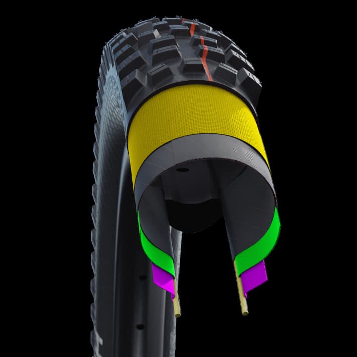   Super Trail: The newcomer with the potential to become an e-mountain biker's favourite. For trail to enduro use. An Apex (green) increases the puncture protection.