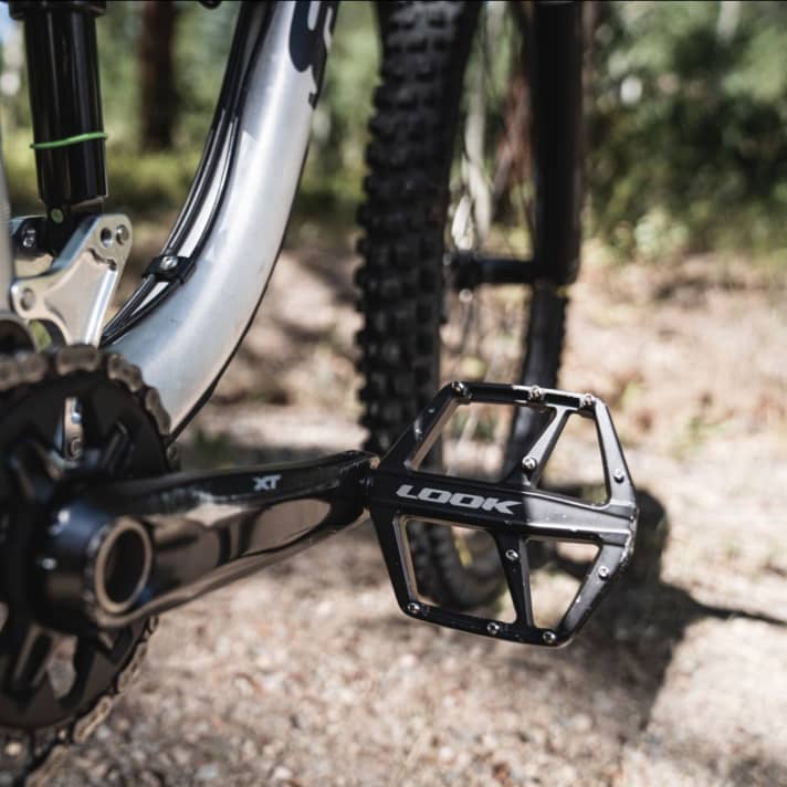   Das günstige Look Trail Roc wirbt mit einer besonders großen Trittfläche: 110 mal 110 Millimeter soll sie messen. Die verschieden hohen Edelstahlpins unterstützen den perfekten Stand.