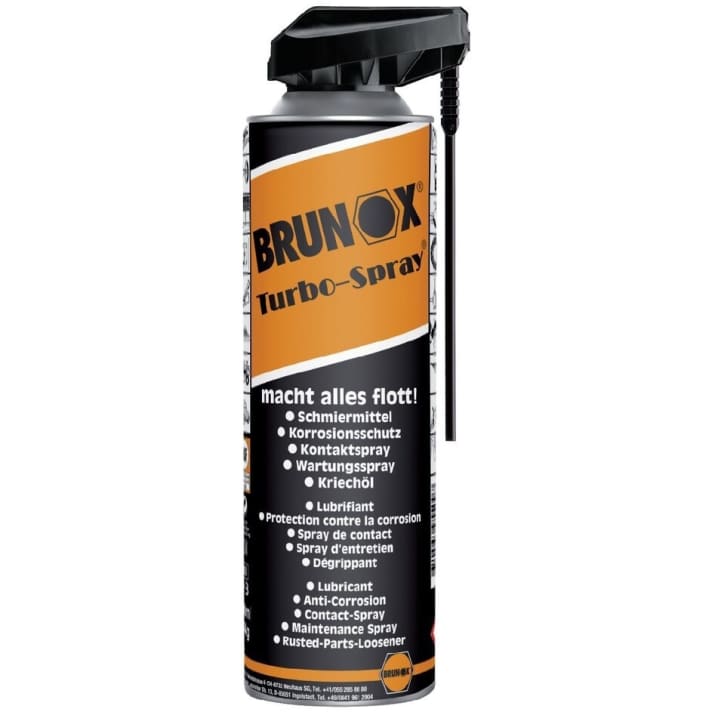 A widely used penetrating oil in bicycle workshops: the Turbo Spray from Brunox .