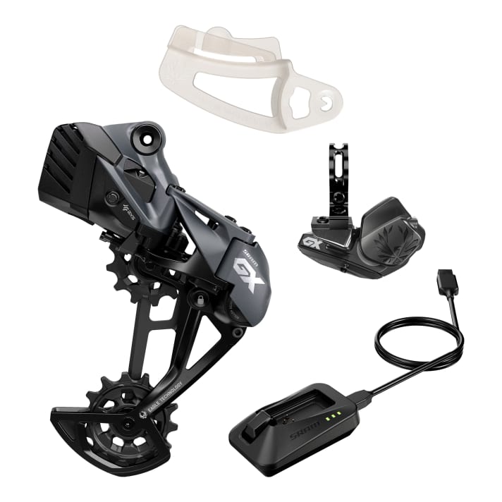 Das Upgrade-Kit der neuen Sram GX AXS besteht aus Schaltwerk, Controller, Akku, Ladegerät, Einstell-Tool und soll 620 Euro kosten.