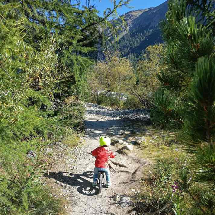 The Giant Pre rCarbon on its first trails: Our two-year-old test rider didn't shy away from off-road use with the carbon wheel.