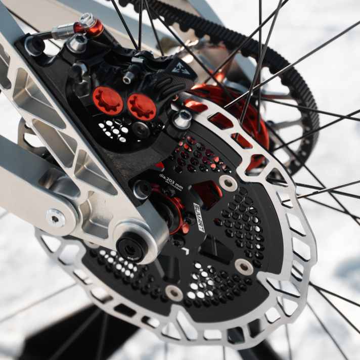 Hope Bremsen und spezielle Bremsscheiben von Sumart gehören zum Ausstattungspaket des Hott Cycles Alice.