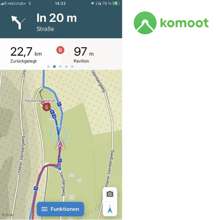 Screenshot of the komoot app with logo