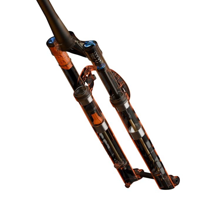Inside the Fox 34: The air chamber has been given more volume to allow different suspension travel variants.