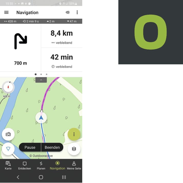 Screenshot of the Outdooractive app with logo