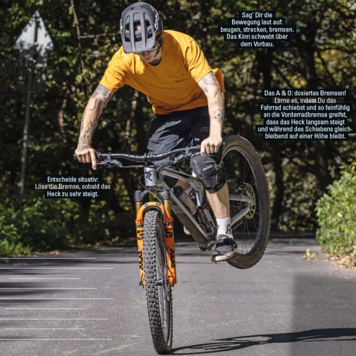 Im Bild nochmal die wichtigsten Punkte beim Stoppie