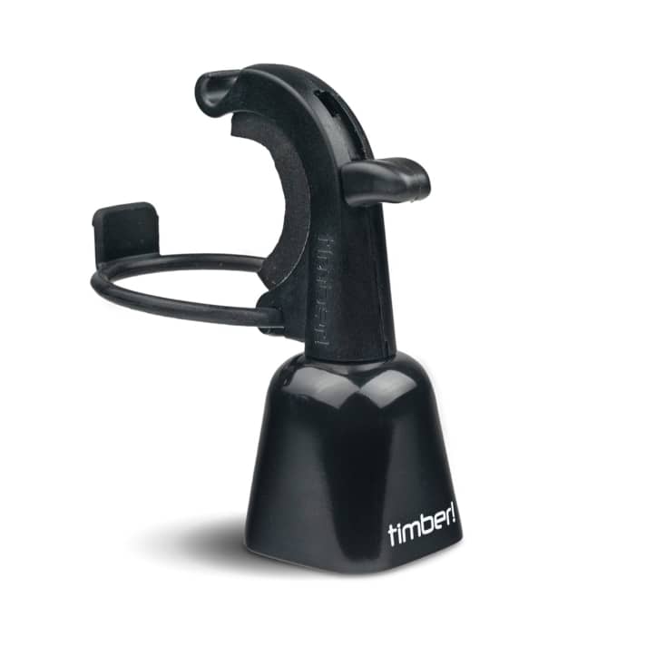 Good cowbell, poor attachment. We couldn't reliably attach the Timber with rubber strap to the handlebars. The better Bolt-On bell version does a better job.