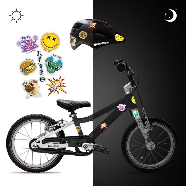 Always highly visible and stylish to boot – the Riesel reflective stickers are just the thing for little shredders.