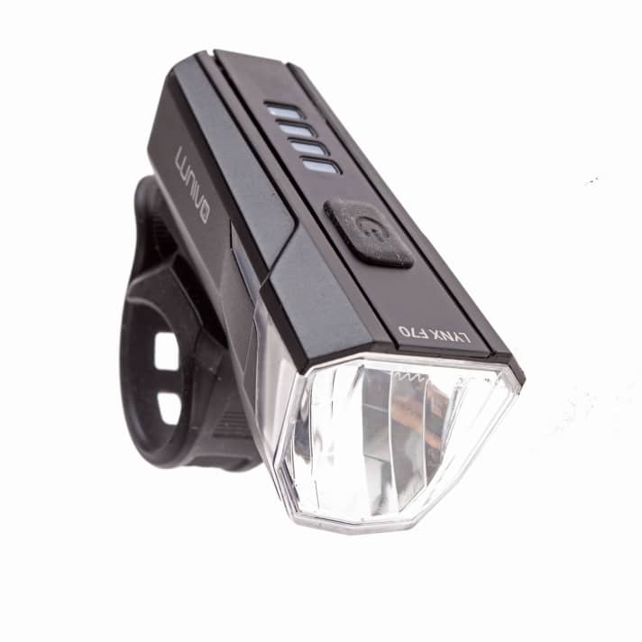 Lynx F70; front light with 15, 35, 70 lux; USB rechargeable battery 1,700 mAh; 4-stage charge indicator; light duration 6 h*; 95 grams;