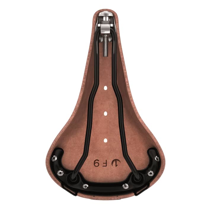 In the classic Brooks saddle, the high-quality leather is stretched over a solid steel frame.