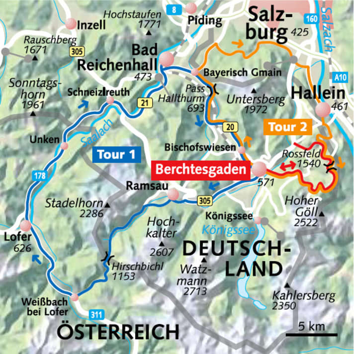   Tour 1 and Tour 2 on the map