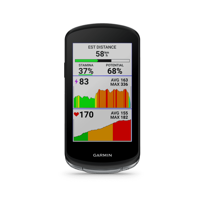 The Stamina function processes complex physiological data (aerobic & anaerobic) into a key figure and passes it on to the rider in real time. This function is aimed at experienced, ambitious cyclists. However, you can only obtain the most precise values possible if you feed the Edge with power and heart rate data.