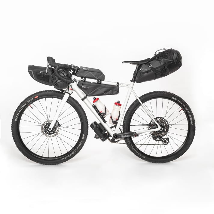The lightweight Cyclite bags are all waterproof and can be reliably attached to the bike