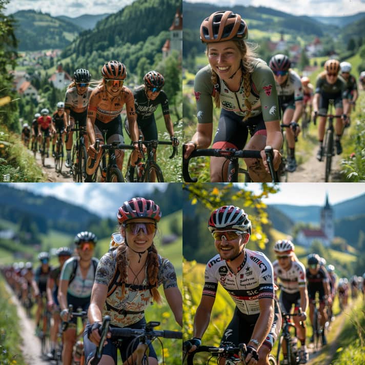 KI Photos : "Femmes et hommes sur le vélo de course en Bavière".