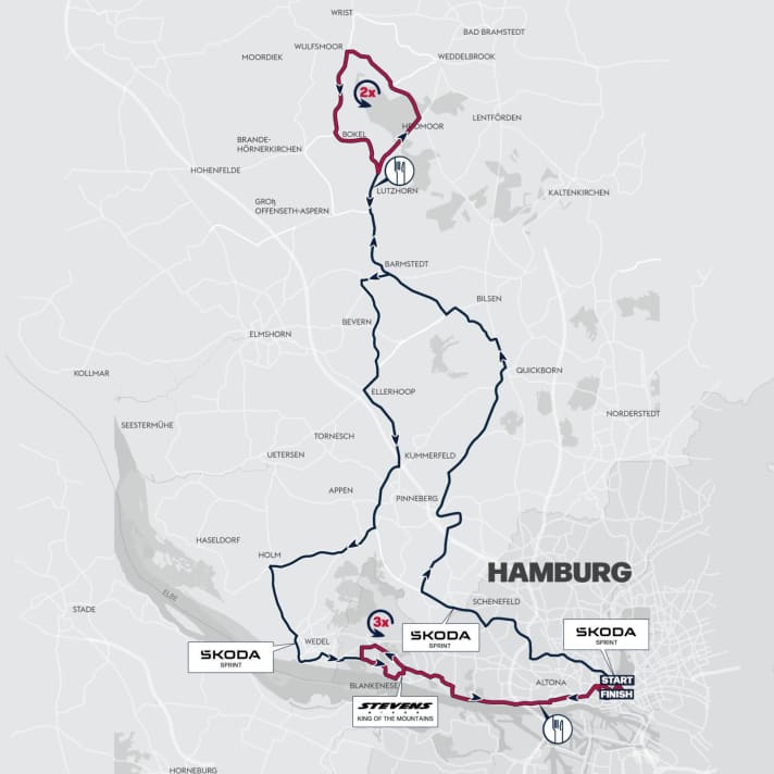The course of the professional race at the Cyclassics Hamburg 2023