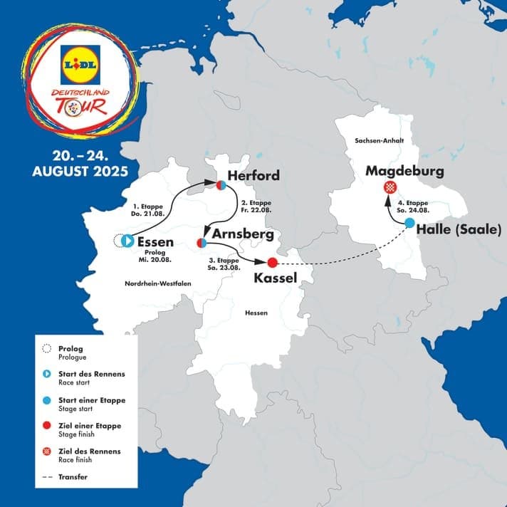 Prologue plus quatre étapes : le Tour d'Allemagne du 20 au 24 août 2025