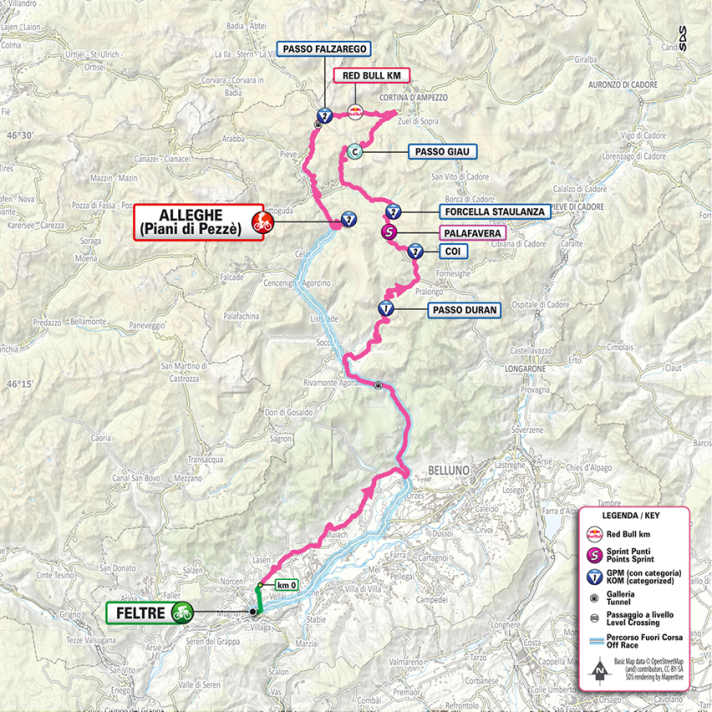 The route of the 19th stage of the Giro d'Italia 2026
