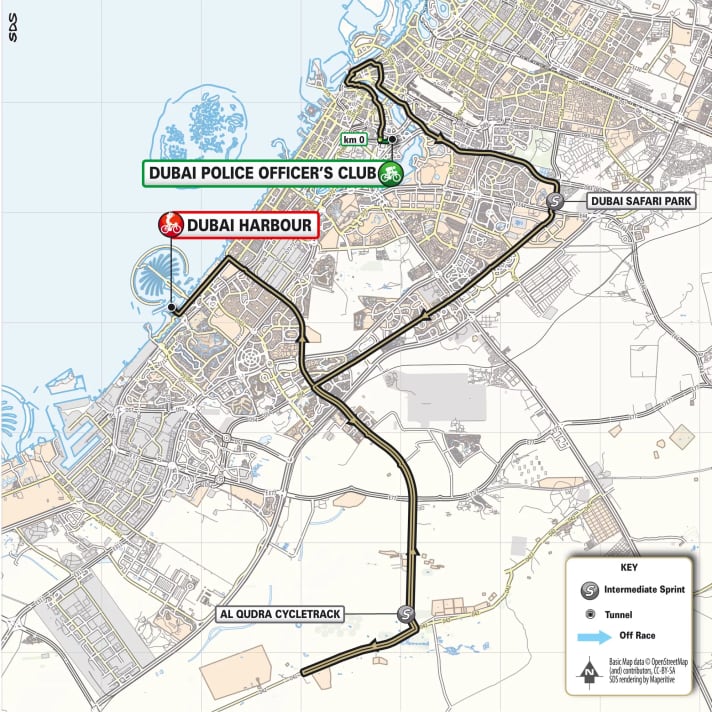 1. Etappe | Donnerstag, 6. Februar | Dubai Police Officer's Club - Dubai Harbour | 149 Kilometer