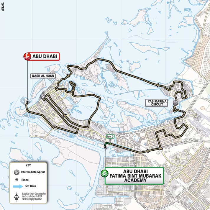 4. Etappe | Sonntag, 9. Februar | Abu Dhabi Fatima Bint Mubarak Ladies Academy - Abu Dhabi Breakwater | 128 Kilometer