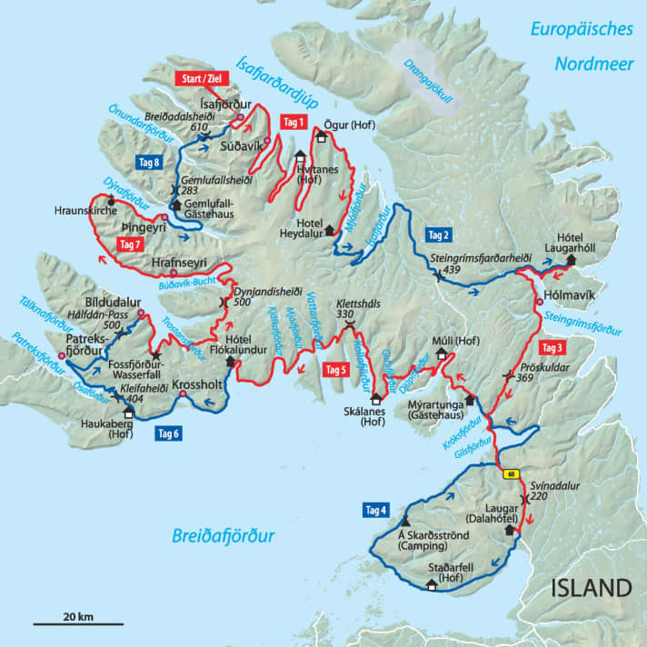 Carte avec circuits Islande Westfjord