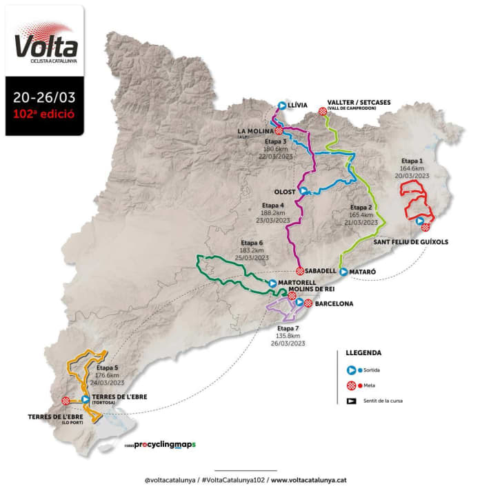 Le Tour de Catalogne 2023 sur la carte