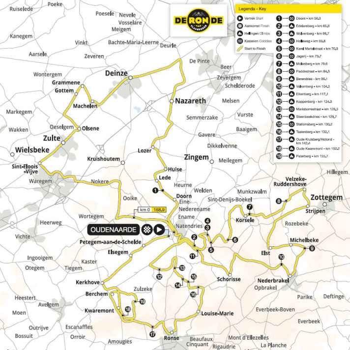 Die Flandern-Rundfahrt der Frauen 2025 auf der Karte