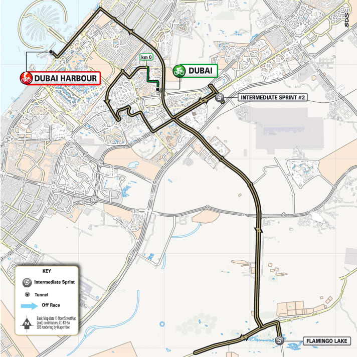 Die Strecke der 1. Etappe der UAE Tour Women 2024.