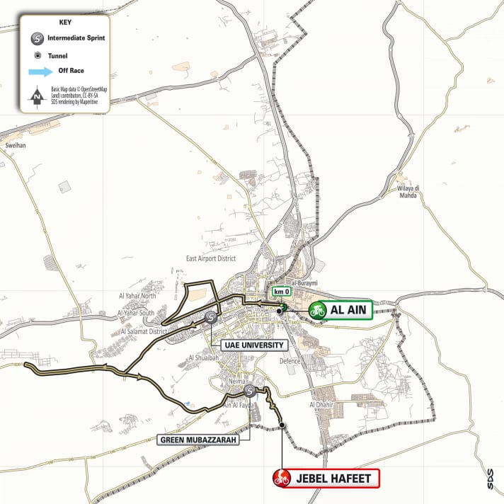 The route of stage 3 of the UAE Tour Women 2024.