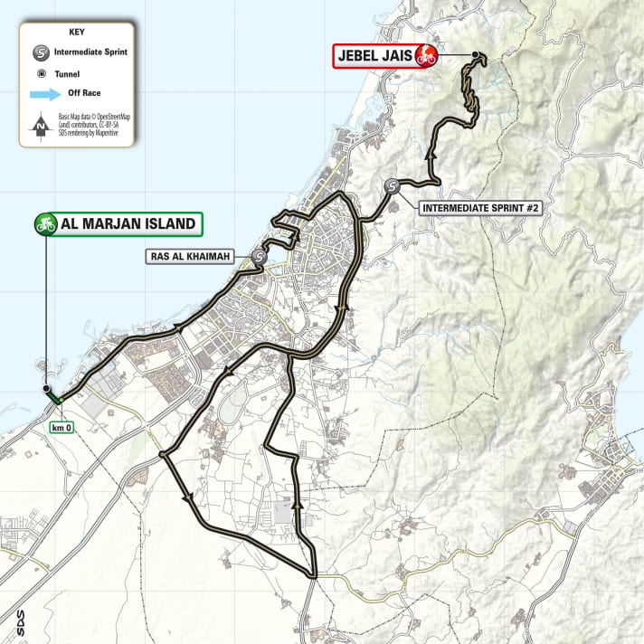 Die Strecke der 3. Etappe der UAE Tour 2024.