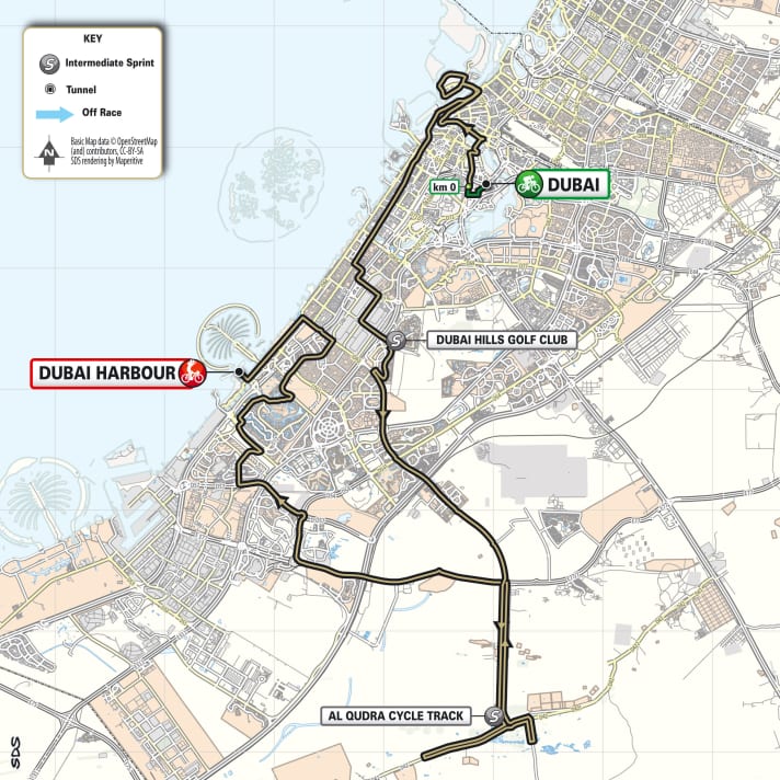 The route of the 4th stage of the UAE Tour 2024.