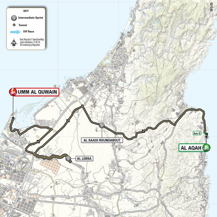 The route of the 5th stage of the UAE Tour 2024.