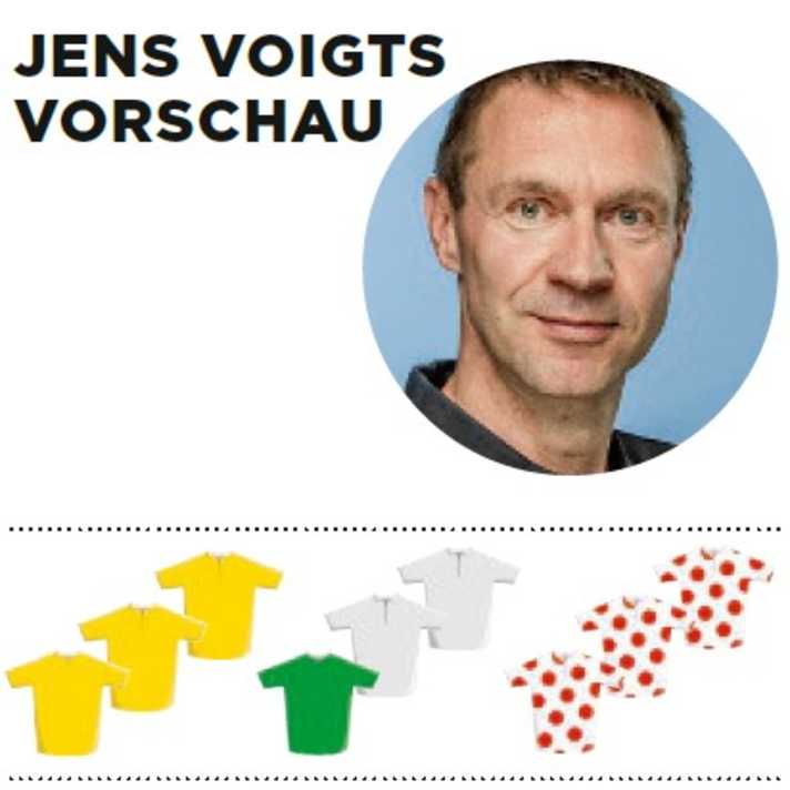 Diese Bedeutung misst Jens Voigt der 18. Etappe für Gelb, Grün und Bergtrikot zu - je mehr farbige Trikots, desto größer die Bedeutung.