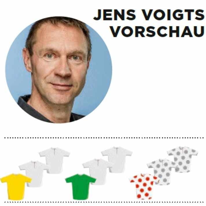Diese Bedeutung misst Jens Voigt der 20. Etappe für Gelb, Grün und Bergtrikot zu - je mehr farbige Trikots, desto größer die Bedeutung.