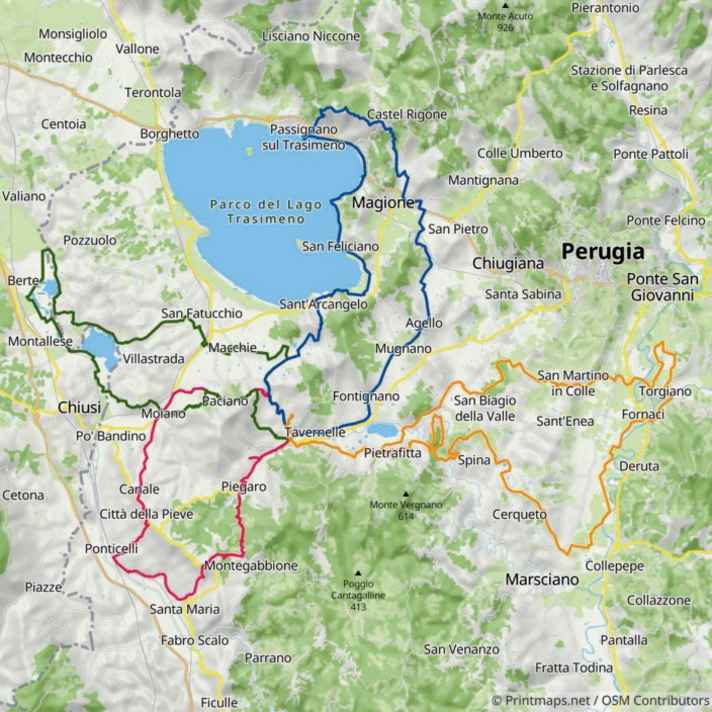 Overview map with our 4 gravel tours