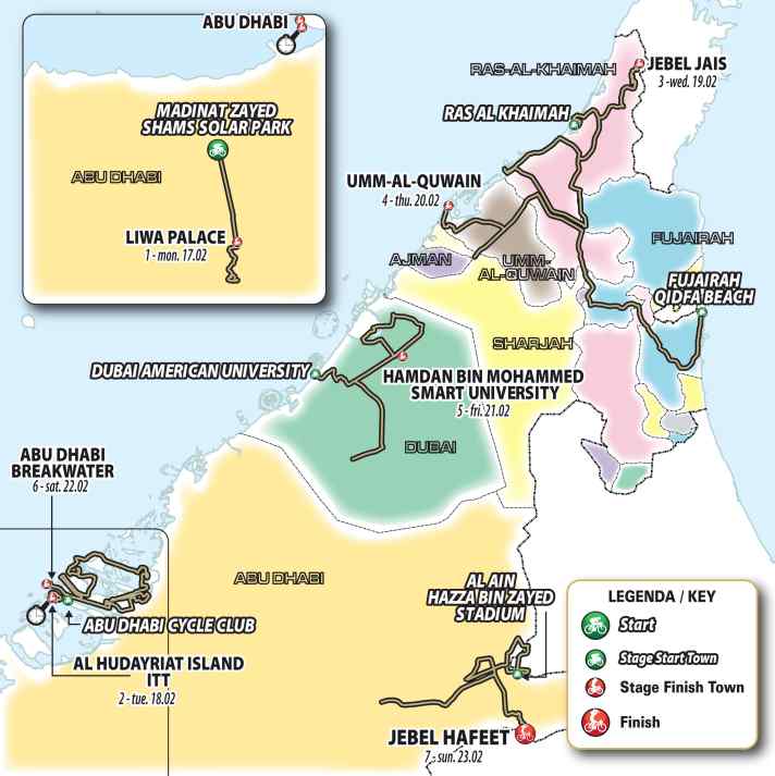 The route of the UAE Tour 2025 at a glance