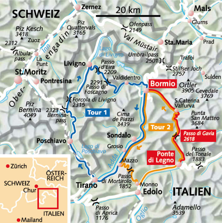   Weitere Pässe in der Nähe: Bernina und Mortirolo 