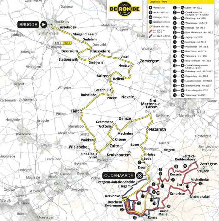 Flandern-Rundfahrt 2025: Das Männerrennen auf der Karte